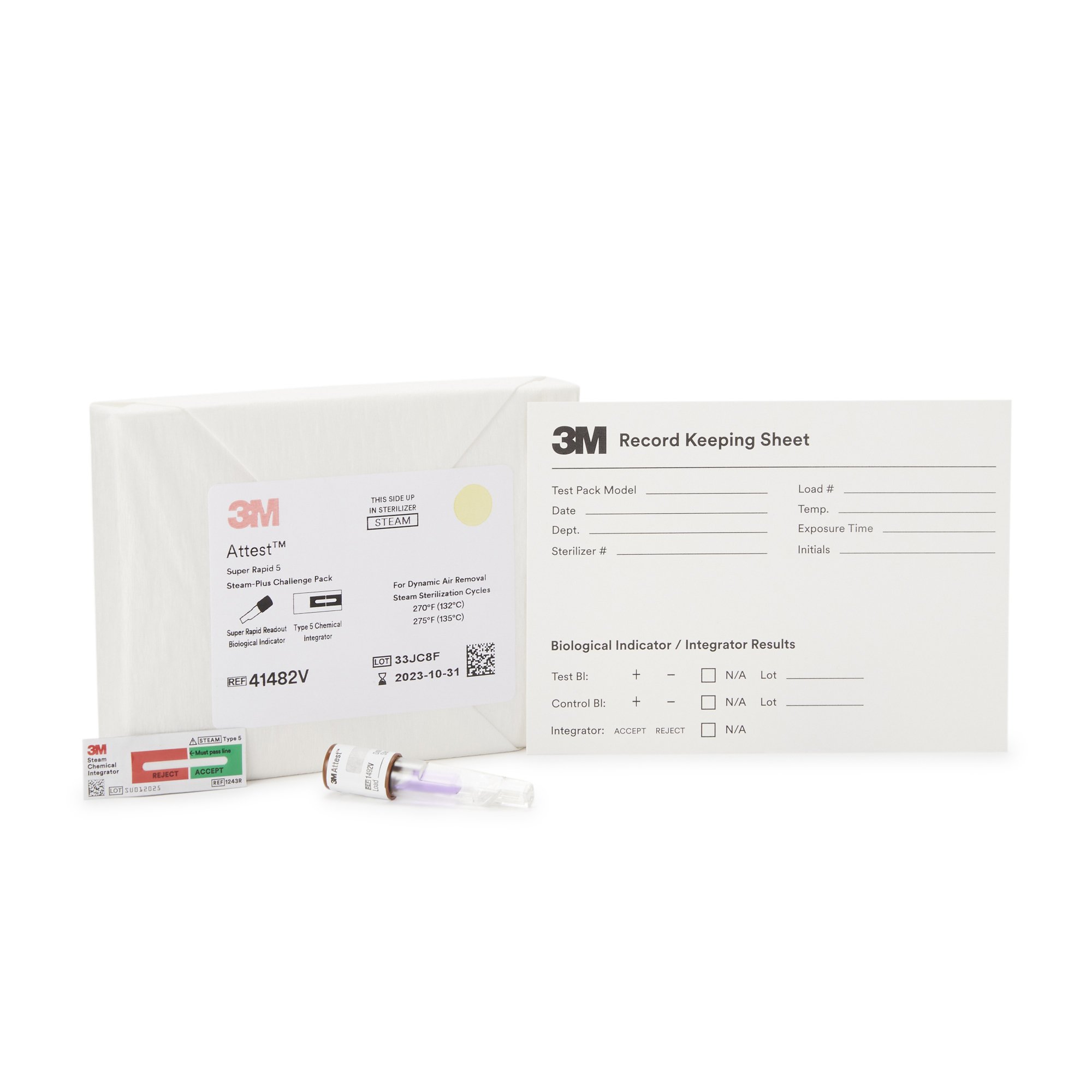Indicator Attest™ Super Rapid 5 Steam-Plus Sterilization Indicator Challenge Pack Steam 2 Inch by Solventum Corporation  ID 41482V